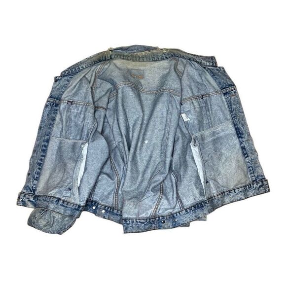 American Vintage 80s Levi’s Acid Wash White Tab Denim Trucker Jacket XL Thrashed - Picture 12 of 14